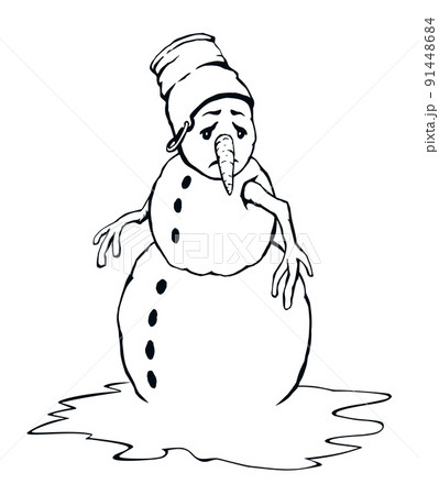 Snowman in snow. Vector drawing. 91448684