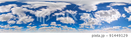 seamless 360 degrees angle view blue sky with clouds with zenith in equirectangular projection - upper half of the sphere seamless 360 degrees angle view blue sky with clouds with zenith in equirectangular projection - upper half of the sphere 91449129