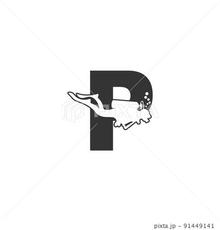 Letter P and someone scuba, diving icon illustration 91449141