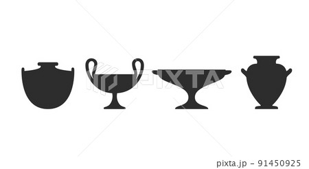 Vase silhouettes set. Various antique ceramic vases. Ancient greek jars and amphorae silhouettes. Clay vessels pottery. Vector 91450925