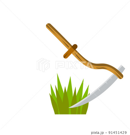 Village scythe. Wooden tool with blade. Village scythe. Wooden tool with blade. 91451429