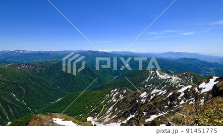 (群馬県)谷川岳山頂展望・快晴の空と山並み (群馬県)谷川岳山頂展望・快晴の空と山並み 91451775