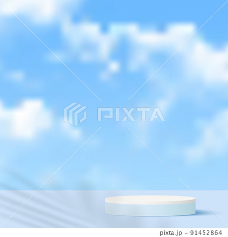 Abstract 3d blue color scene with sky podium platform. Vector 91452864