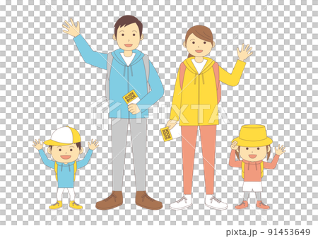 キャンプイラスト_家族_線画 キャンプイラスト_家族_線画 91453649
