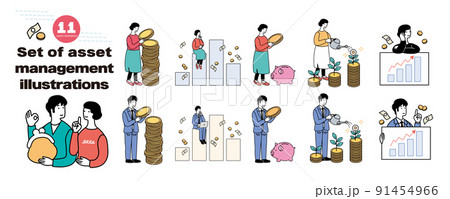 資産運用をする男女のイラストセット 資産運用をする男女のイラストセット 91454966