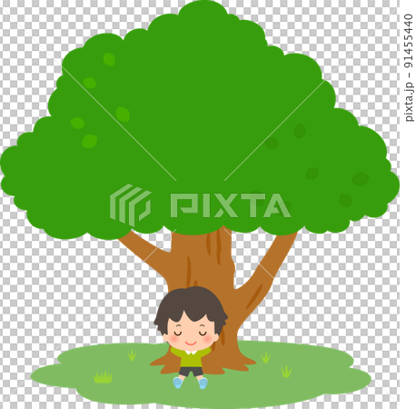 休息在樹蔭下的男孩 91455440