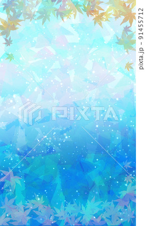 涼し気な川面に紅葉した楓が浮かぶグラデーション素材05（水色・青） 91455712