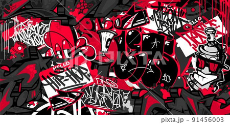 Dark Black Abstract Flat Urban Street Art Graffiti Style Vector Illustration Template Background Art 91456003