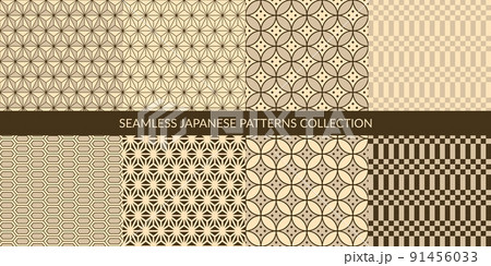 Seamless Ancient Japanese Pattern Set Vector Illustration Background 91456033