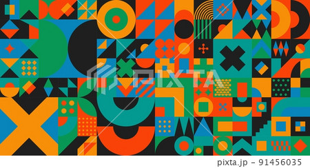 Seamless Abstract Vector Bauhaus Geometric Pattern Design Background  91456035