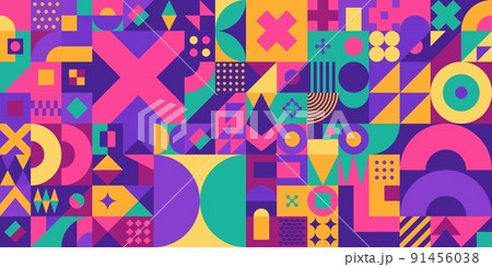 Seamless Abstract Vector Bauhaus Geometric Pattern Design Background  91456038