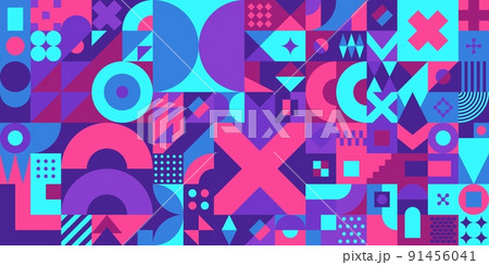 Seamless Abstract Vector Bauhaus Geometric Pattern Design Background  91456041