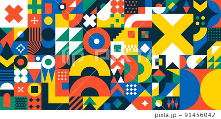 Seamless Abstract Vector Bauhaus Geometric Pattern Design Background  91456042
