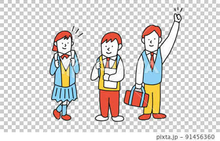 Illustration of a group of three students in uniform Illustration of a group of three students in uniform 91456360