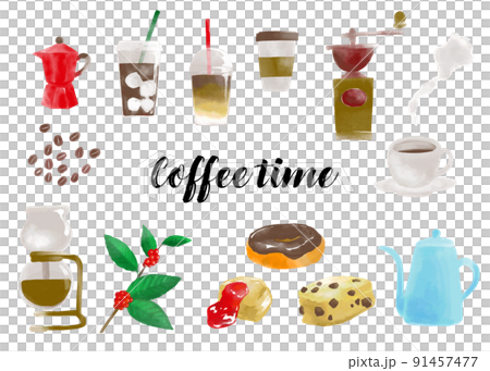 Watercolor style cafe illustration set 1 91457477