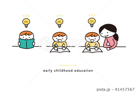 子供の本や勉強に関するイラストセット 子供の本や勉強に関するイラストセット 91457567