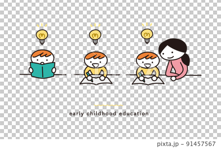 子供の本や勉強に関するイラストセット 子供の本や勉強に関するイラストセット 91457567