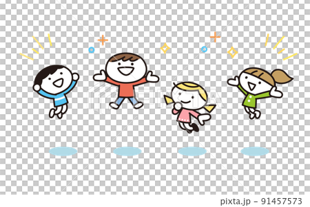 ジャンプする子どもたちのイラストセット 91457573