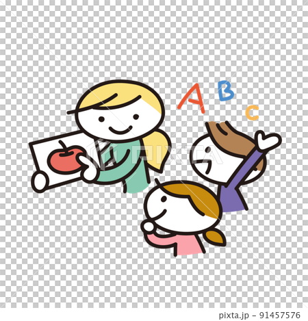 英語を学ぶ子供達のイラスト 91457576