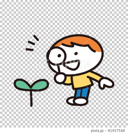 Illustration of a child observing buds 91457588