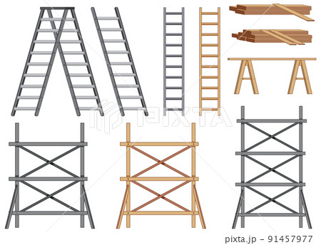 Set of different scaffolding and ladders 91457977