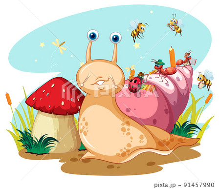 Cute snail and insects in cartoon style Cute snail and insects in cartoon style 91457990