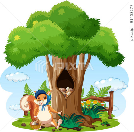 Scene with squirrel in garden Scene with squirrel in garden 91458277