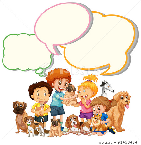 Speech bubble template with kids and pets 91458434