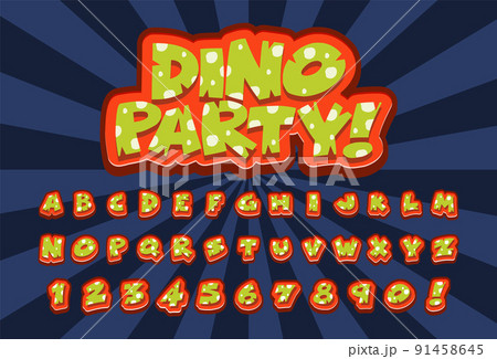 Font design for english alphabets in dinosaur character on color template 91458645