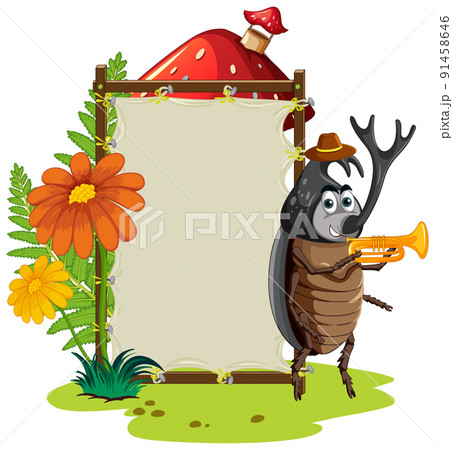 Sign board with beetle on white background 91458646