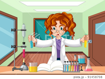 Classroom scene with scientist doing experiment Classroom scene with scientist doing experiment 91458708