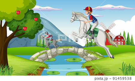 Horse riding scene with jockey and horse 91459538