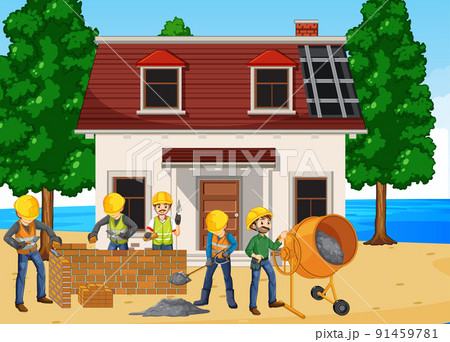 Construction site with workers 91459781