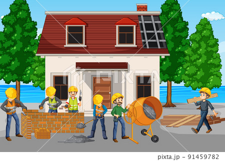 Construction site with workers 91459782