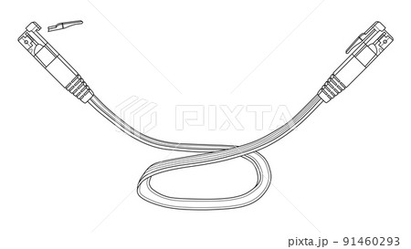 爪（ラッチ）が折れたLANケーブル（フラットタイプ）の線画 91460293