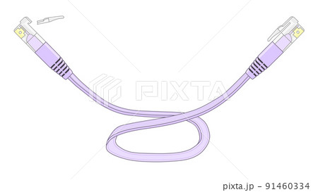 爪(ラッチ)が折れた薄紫色のLANケーブル(フラットタイプ) 爪(ラッチ)が折れた薄紫色のLANケーブル(フラットタイプ) 91460334