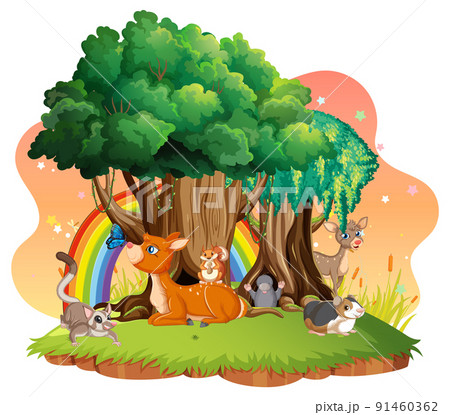 Isolated scene with different cute animals 91460362