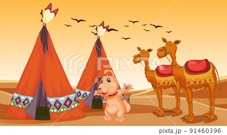 Set of different domestic animals in desert 91460396