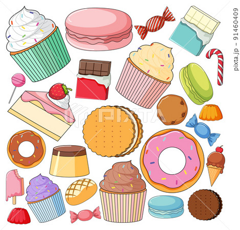 Seamless background design with many desserts 91460409