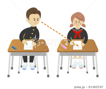 カンニングをする男子生徒のイラストイメージ カンニングをする男子生徒のイラストイメージ 91460597