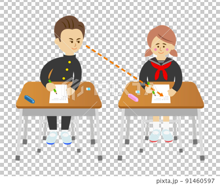 一個男孩學生作弊的插圖圖像 一個男孩學生作弊的插圖圖像 91460597