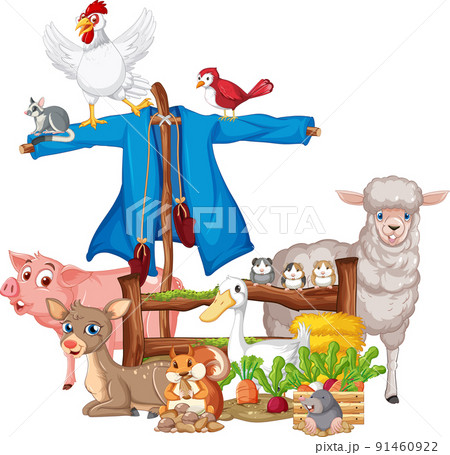 Many animals sitting by the fence 91460922