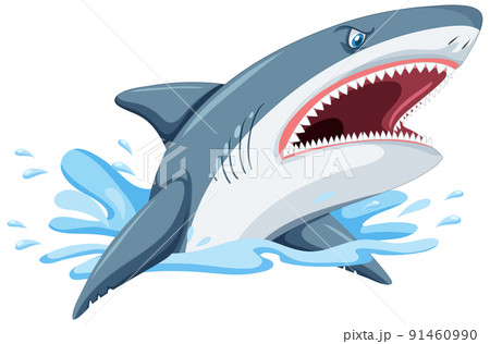 Aggressive great white shark cartoon 91460990