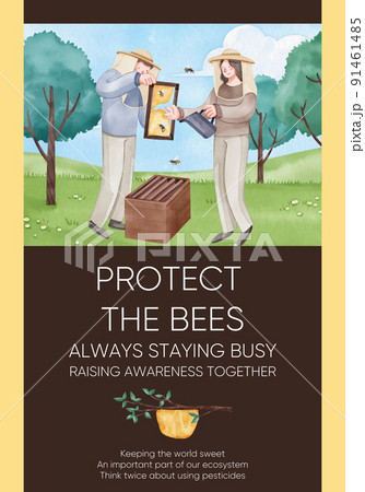 Poster template with honey bee concept,watercolor style Poster template with honey bee concept,watercolor style 91461485