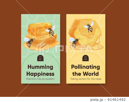 Instagram template with honey bee concept,watercolor style 91461492