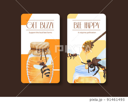 Instagram template with honey bee concept,watercolor style Instagram template with honey bee concept,watercolor style 91461493