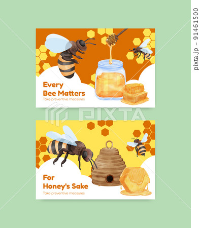 Facebook post template with honey bee concept,watercolor style 91461500