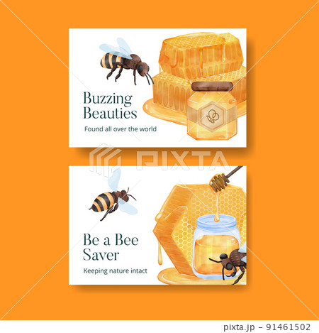 Facebook post template with honey bee concept,watercolor style 91461502