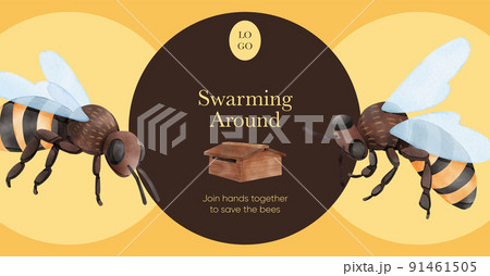 Facebook ads template with honey bee concept,watercolor style Facebook ads template with honey bee concept,watercolor style 91461505