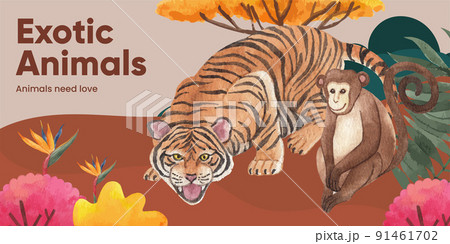 Blog header template with tropical wildlife concept,watercolor style 91461702